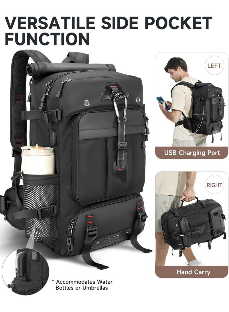 حقيبة ظهر سفر كبيرة متعددة الوظائف بسعة 60 لتر، قابلة للتحويل إلى حقيبة كتف، مزودة بمقصورات متعددة، وجيوب للأحذية والملابس المبللة، ومقاومة للماء، مناسبة للسفر والمشي لمسافات طويلة والتخييم. - Image 3